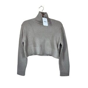 Elodie cropped‎ Chunky Knit sweater, size Small Tan Turtleneck NWT nuetral